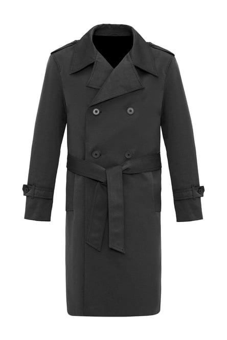 Black Double Breasted Long Men's Trench Coat