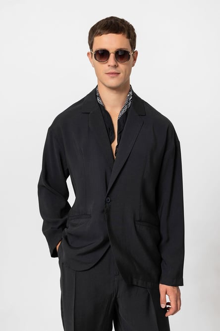 Black Oversize Unlined Men's Blazer Jacket