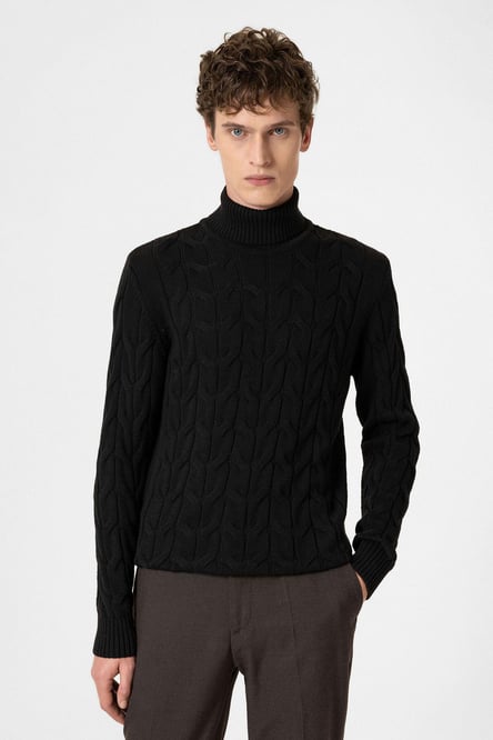 Black Braided Men's Sweater