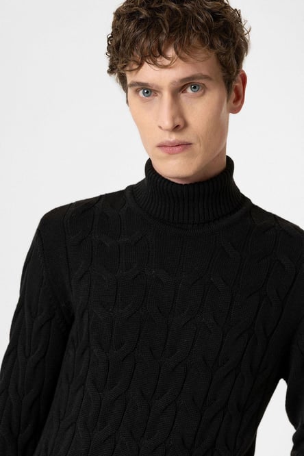 Black Braided Men's Sweater