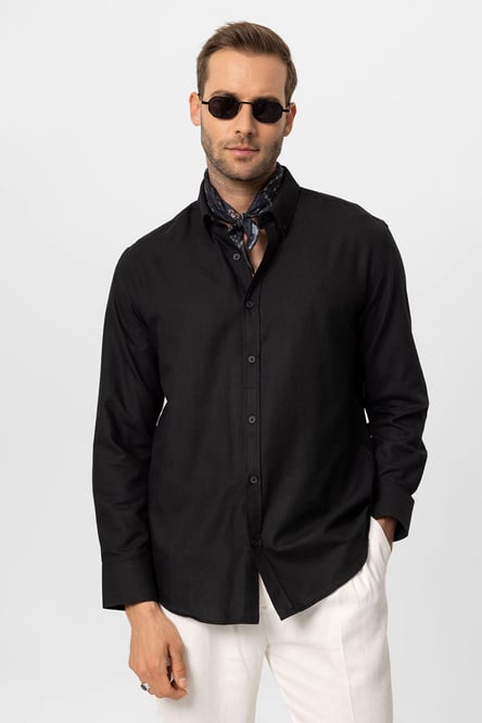 Antioch Black Collar Buttoned Slim Fit Men's Shirt