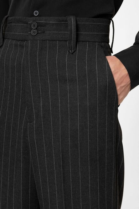 Black High Waist Striped Relaxed Fit Men's Trousers