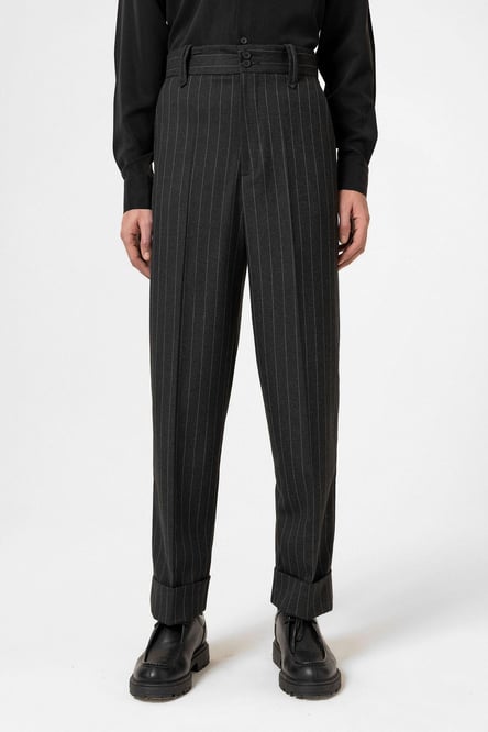 Black High Waist Striped Relaxed Fit Men's Trousers