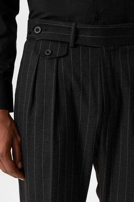 Black High Waist Pleated Striped Men's Trouse