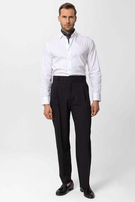 Black High Waist Relax Fit Striped Men's Trousers