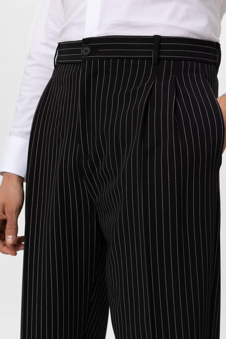 Black High Waist Relax Fit Striped Men's Trousers