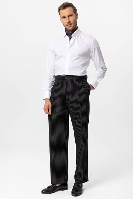 Black High Waist Relax Fit Striped Men's Trousers