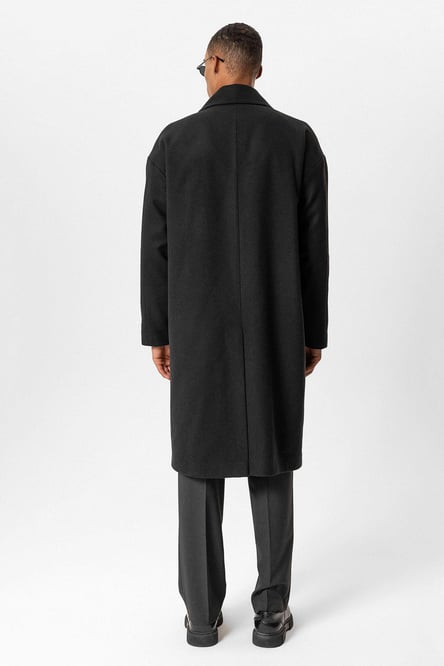 Black Wool Blend Double Breasted Men's Coat