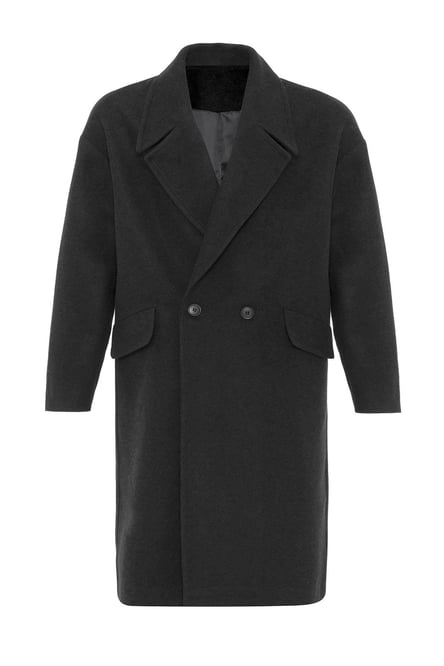 Black Wool Blend Double Breasted Men's Coat