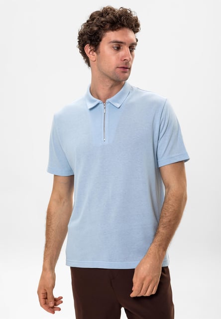 Antioch Baby Blue Polo Neck Zipper Men's T-Shirt