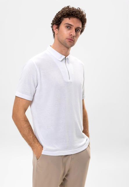 Antioch White Polo Neck Zippered Men's T-Shirt