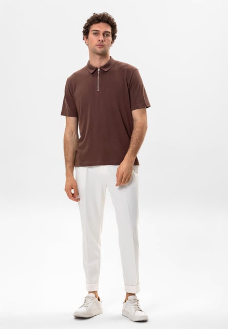 Antioch Brown Polo Neck Zippered Men's T-Shirt