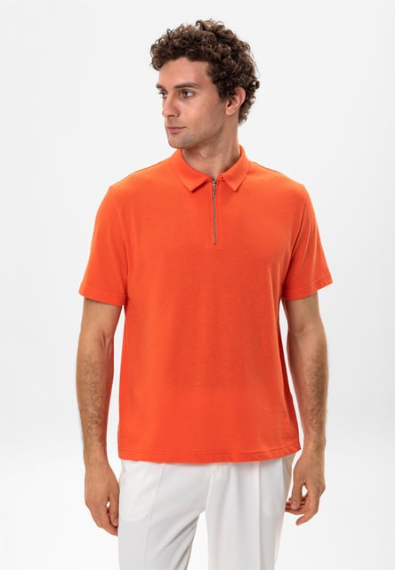 Antioch Salmon Polo Neck Zippered Men's T-Shirt