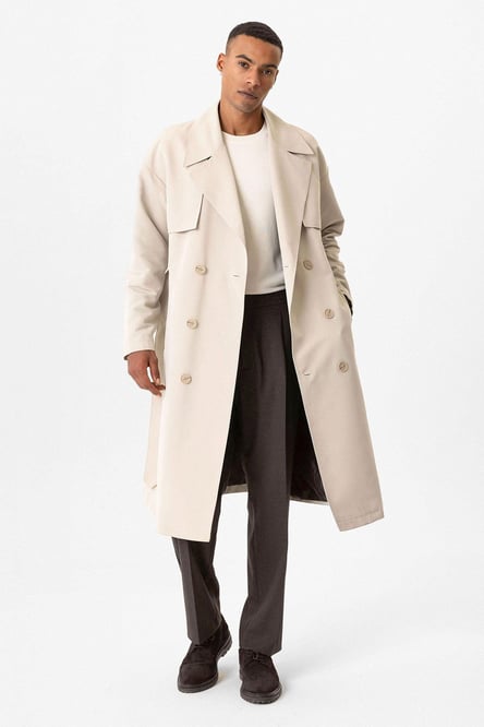 Stone Double Breasted Closure Belted Trench Coat