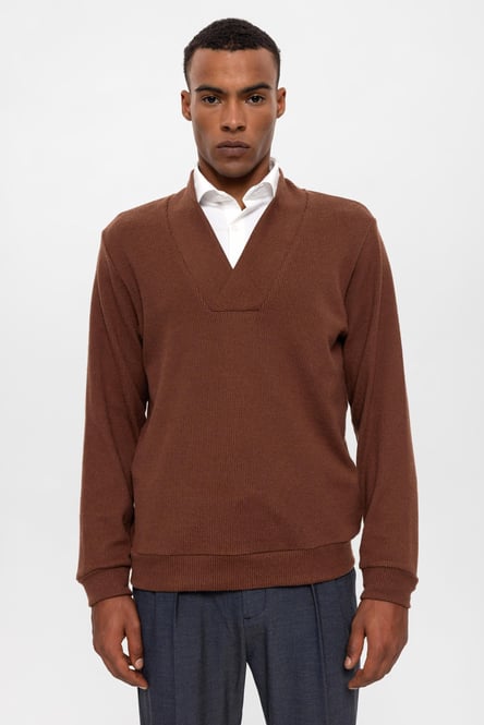 Brown V-Neck Men's Sweater