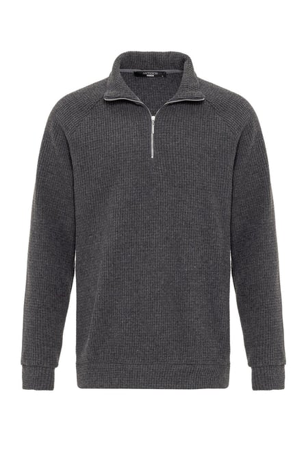 Antioch Gray Half Zipper High Collar Men's Sweater