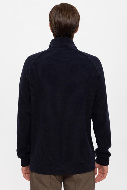 Antioch Navy Blue Half Zipper High Collar Men's Sweater