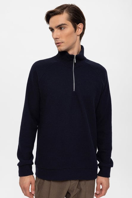 Antioch Navy Blue Half Zipper High Collar Men's Sweater