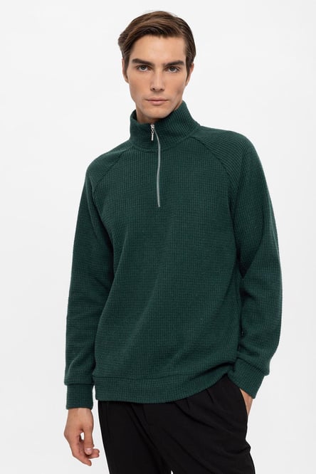 Antioch Green Half Zipper High Collar Men's Sweater