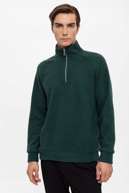 Antioch Green Half Zipper High Collar Men's Sweater