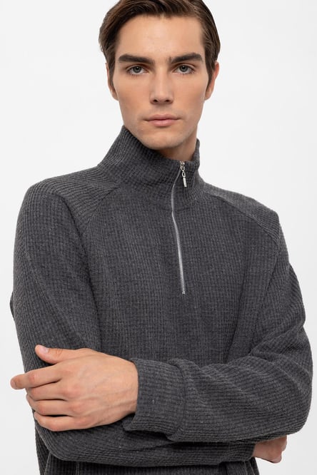 Antioch Gray Half Zipper High Collar Men's Sweater