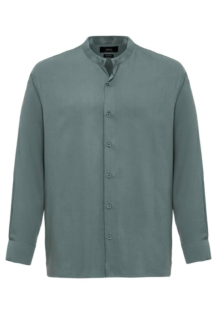 Antioch Green Stand Collar Regular Fit Men's Shirt