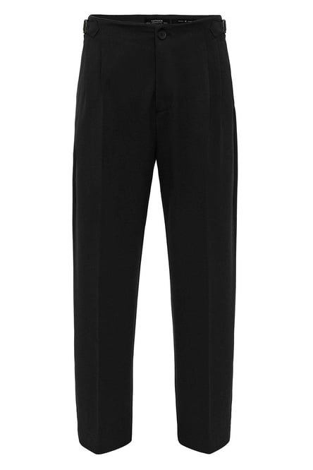 Black High Waist Buckle Detailed Comfortable Fit Men's Trousers